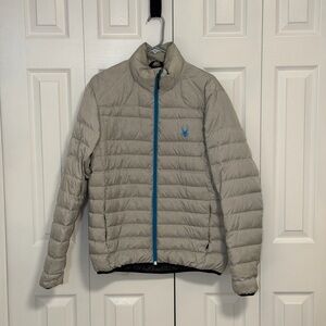 Spyder Men's Grey Puffer Jacket with Blue Accents
